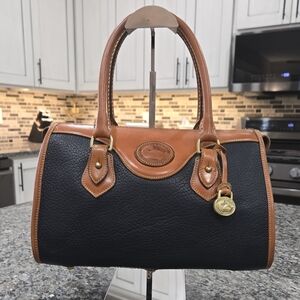 Dooney & Bourke Navy Blue & British Tan Leather Satchel Vintage
